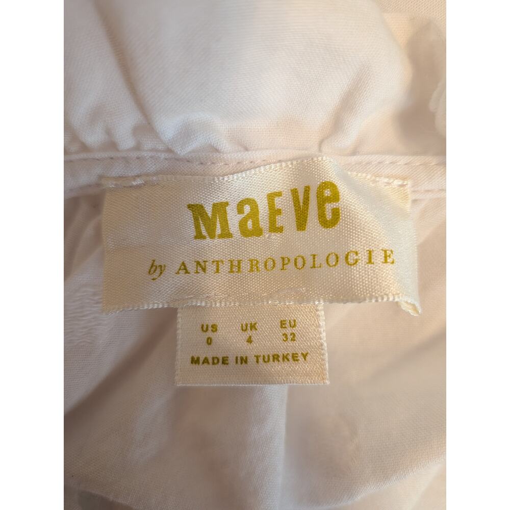 Maeve by Anthropologie White Textured Balloon Sleeve Blouse Size 0 Cropped - Picture 3 of 8